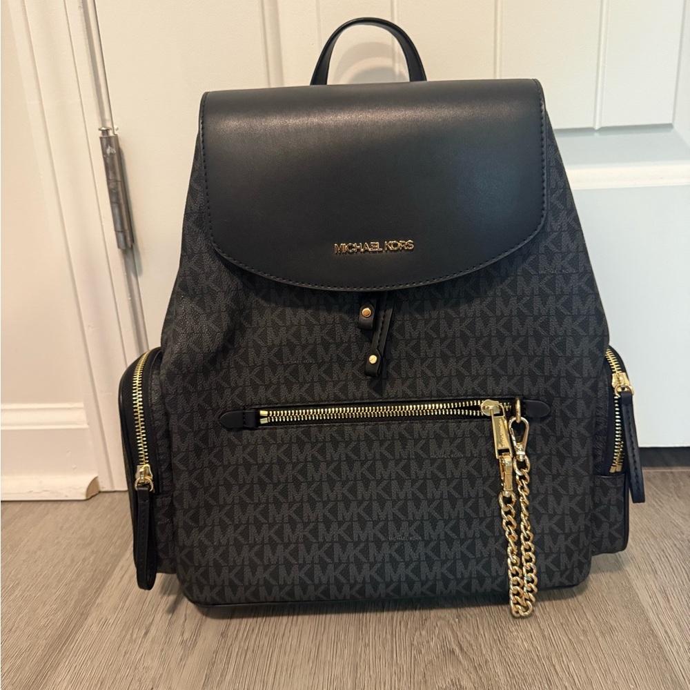 Michael Kors Black and Gold Backpack with Signature Style